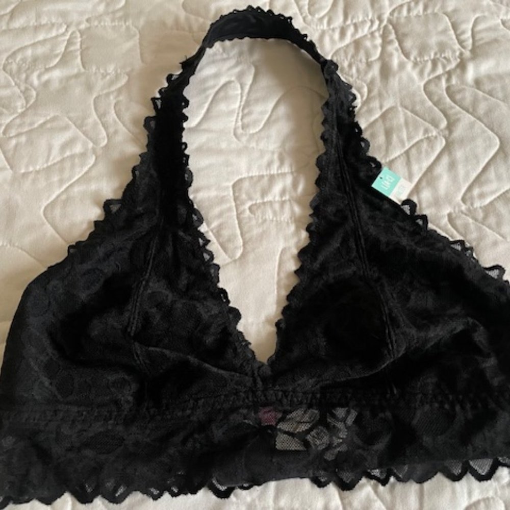 Pink Victoria Secret Black Lace halter Bra Size Large